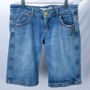 Vintage Farlow Jeans Low Rise Blue Jean Shorts Embroidered Flower Long Size 9